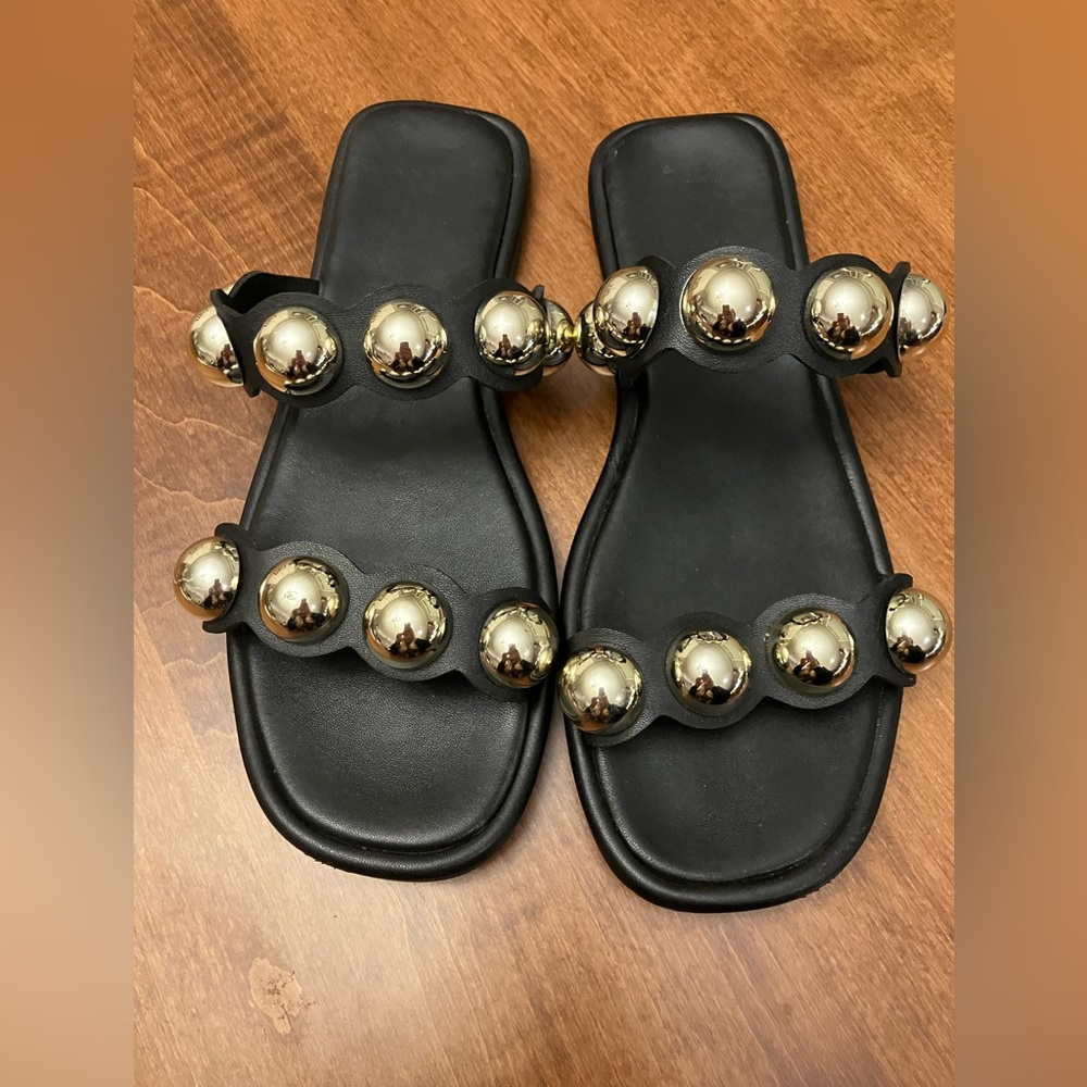 A New Day Black Sandals with Gold Accents